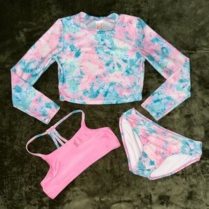 Cat & Jack Pink and Teal Tie-Dye 3-Piece Girls Swim Set